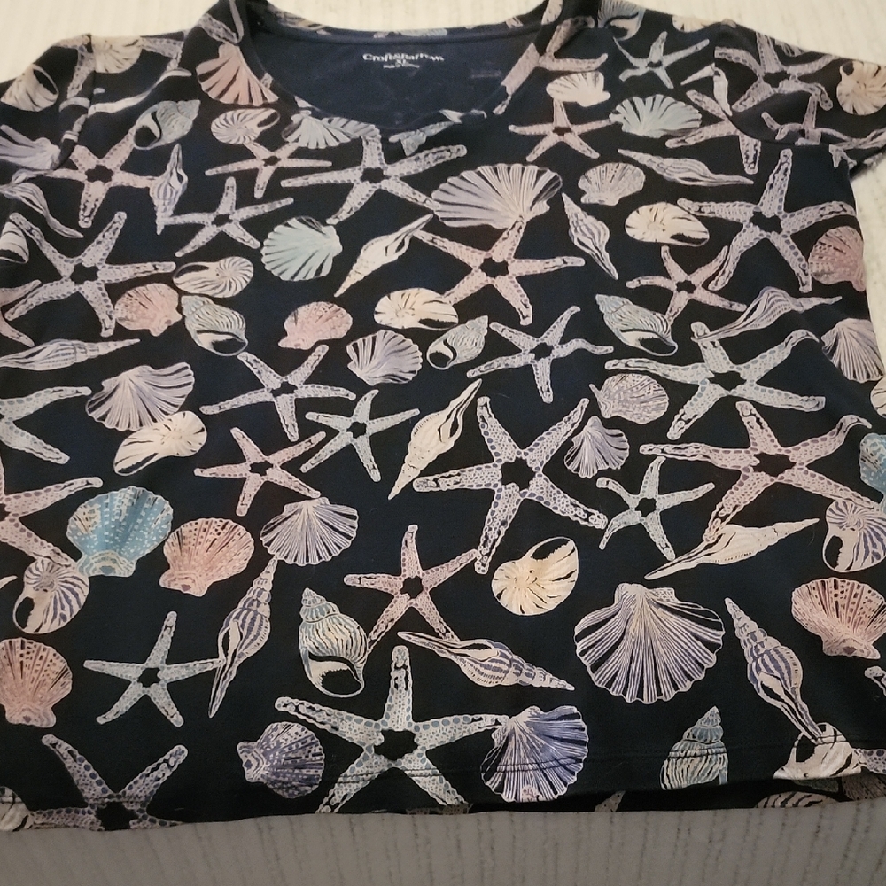 Croft & Barrow Starfish and Shells Print Shirt - Navy